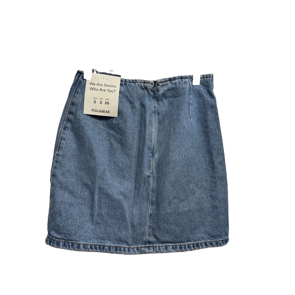 Pull & Bear Women S Light Wash Denim Mini Skirt Coastal Cowgirl Y2K Western Slit - Picture 2 of 14